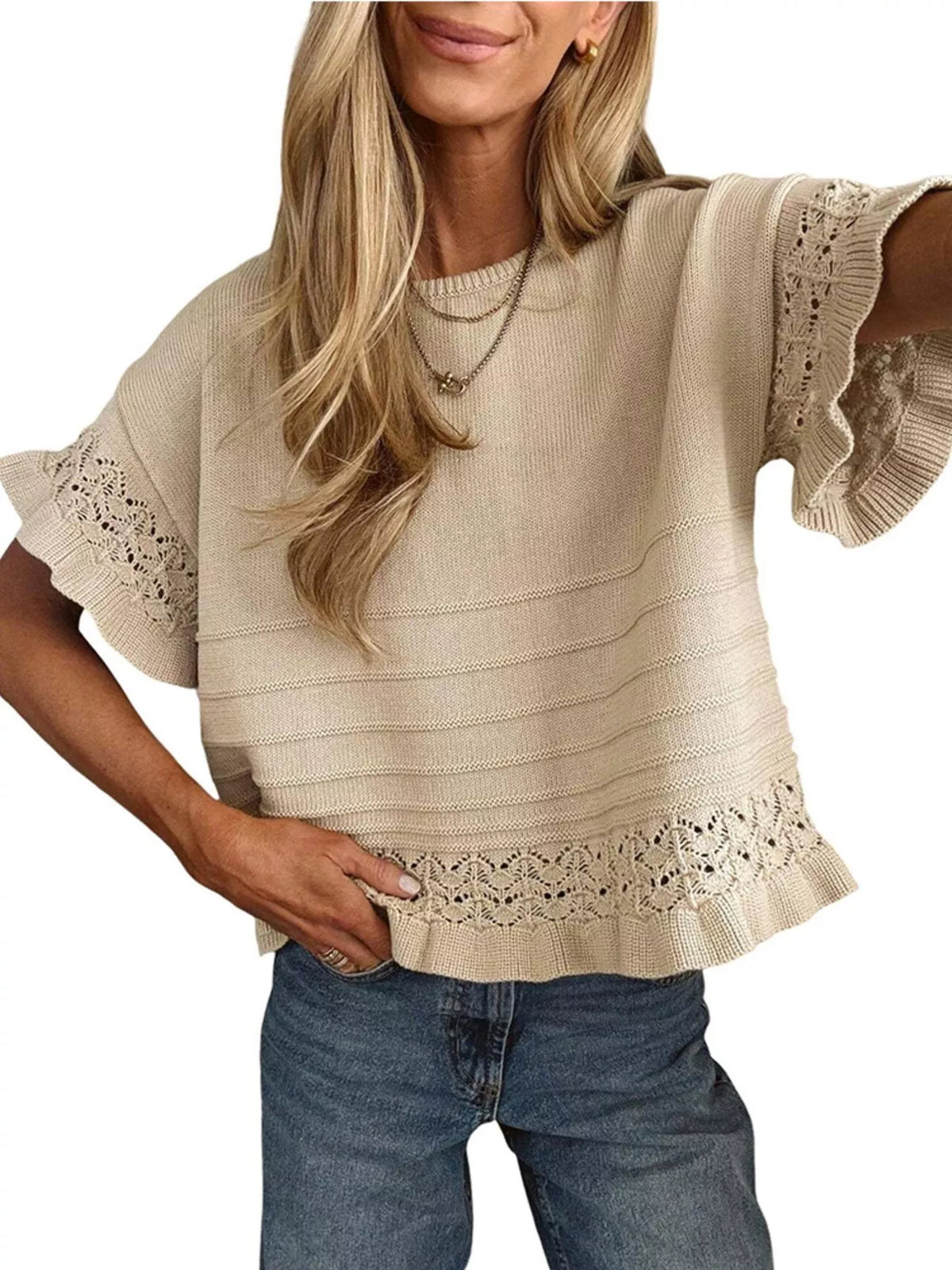 Army green lace top – front view