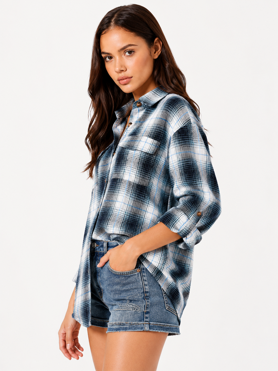 Plaid collared shirt – front view