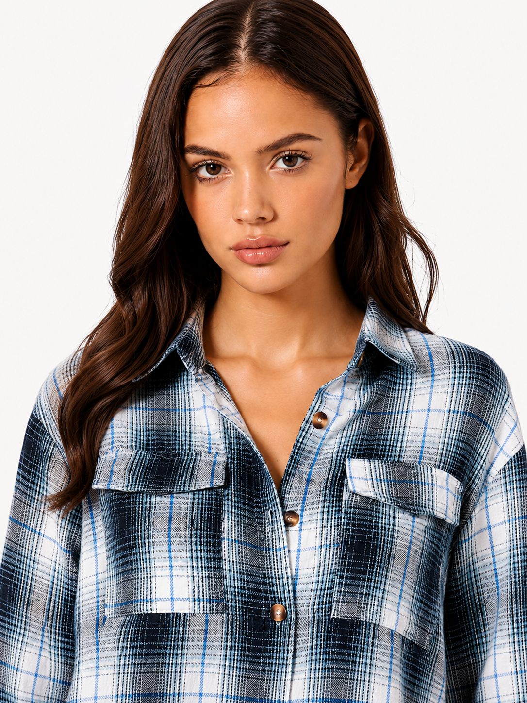Dropped shoulder plaid shirt – detail view
