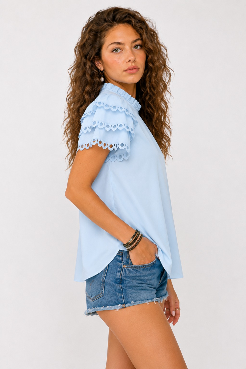 Eyelet ruffle blouse with ric rac trim – detail view