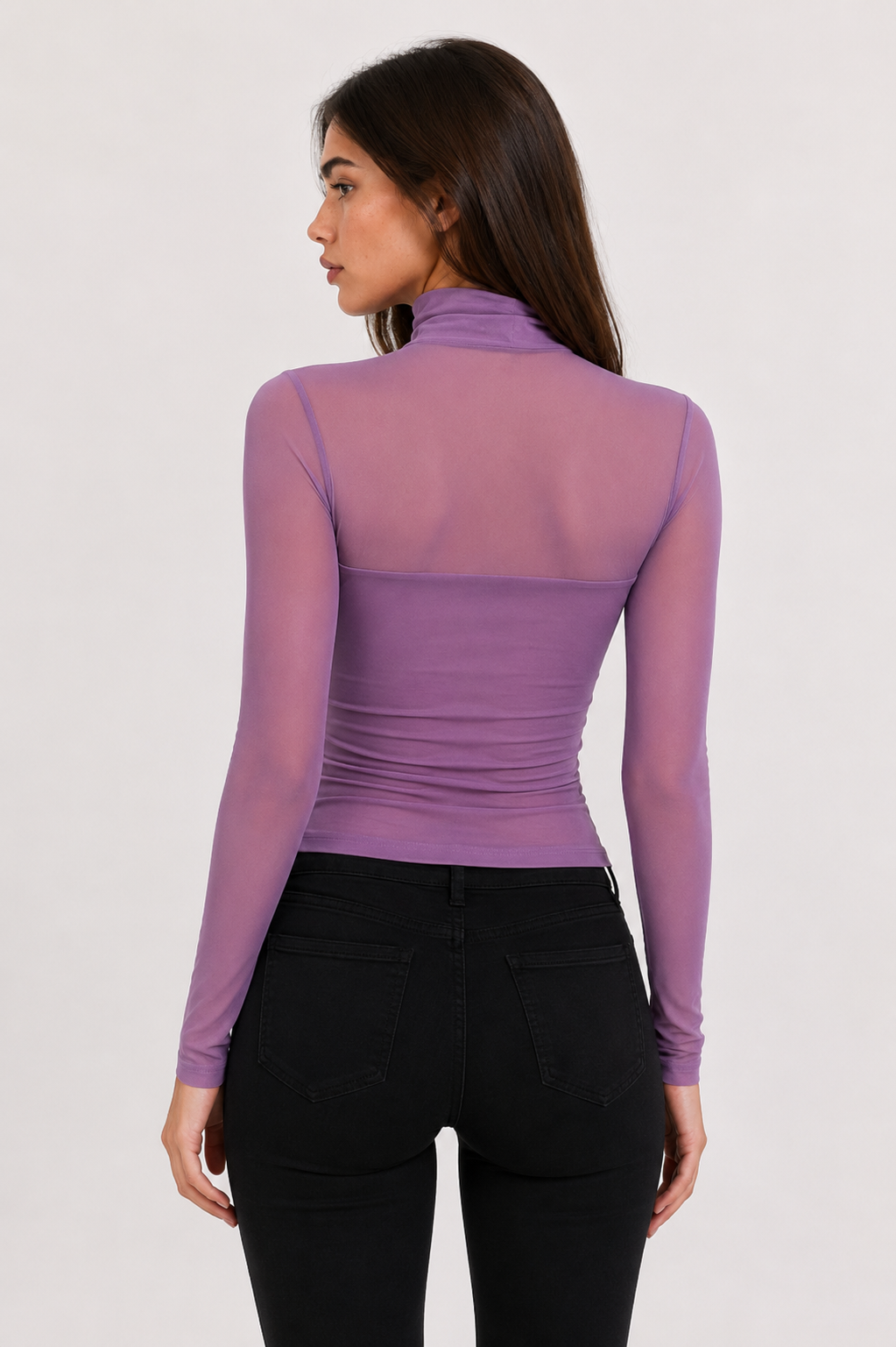 Lilac mock neck top – detail view