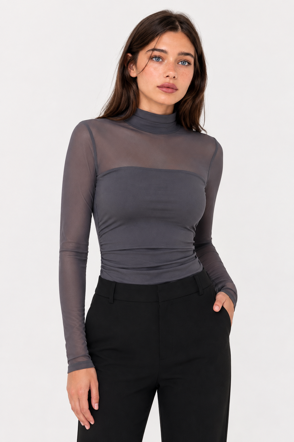 Mock neck long sleeve top – full view
