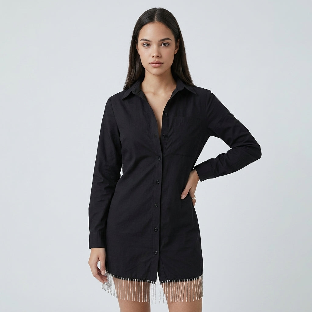 Fringe button front dress – front view
