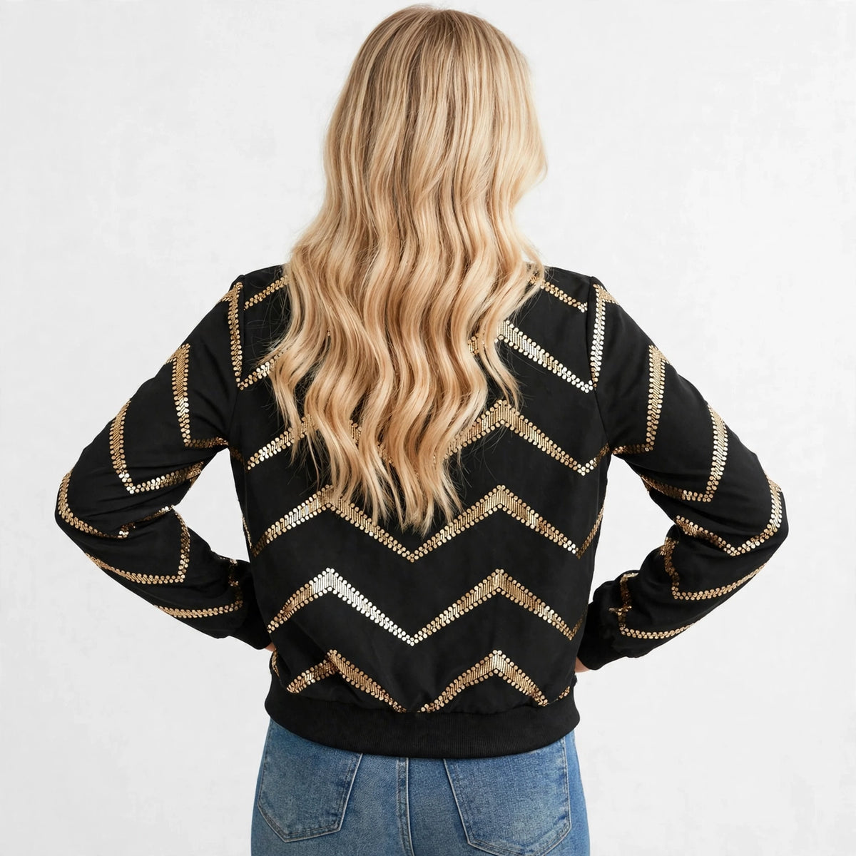 Baseball Zip Jacket in Black – back view