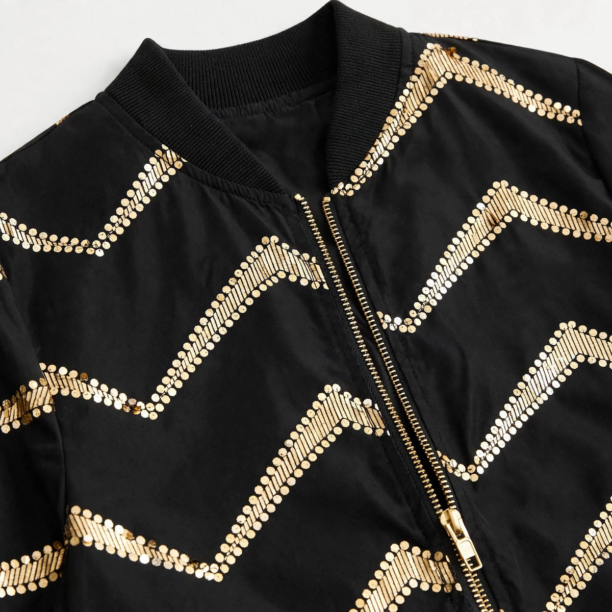Baseball Zip Jacket in Black – collar close-up