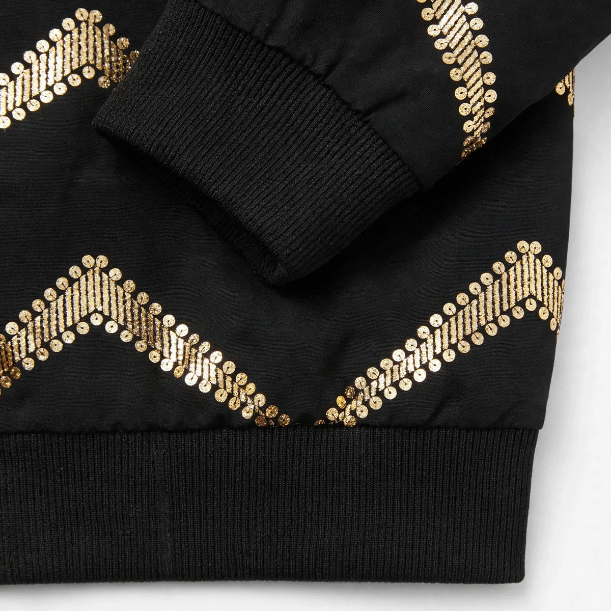 Baseball Zip Jacket in Black – cuff close-up