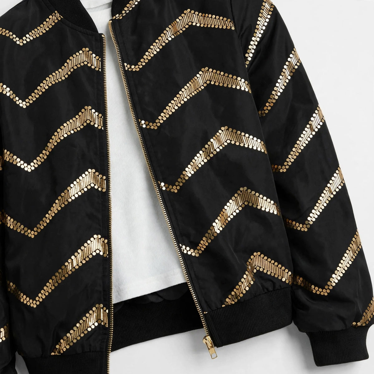 Baseball Zip Jacket in Black – detail close-up