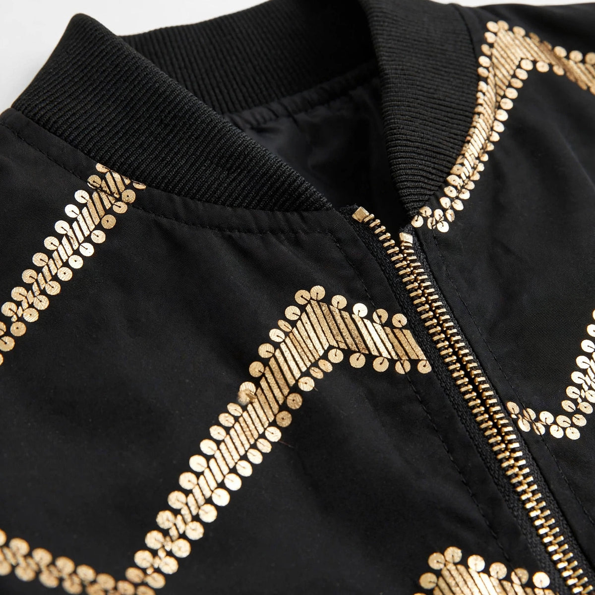 Baseball Zip Jacket in Black – lapel close-up