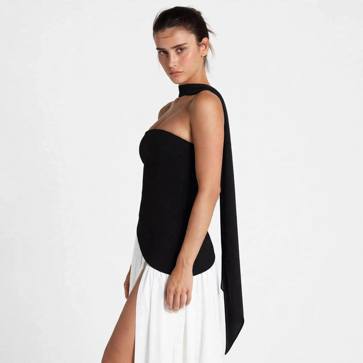 black and white two-tone tube maxi dress – detail view