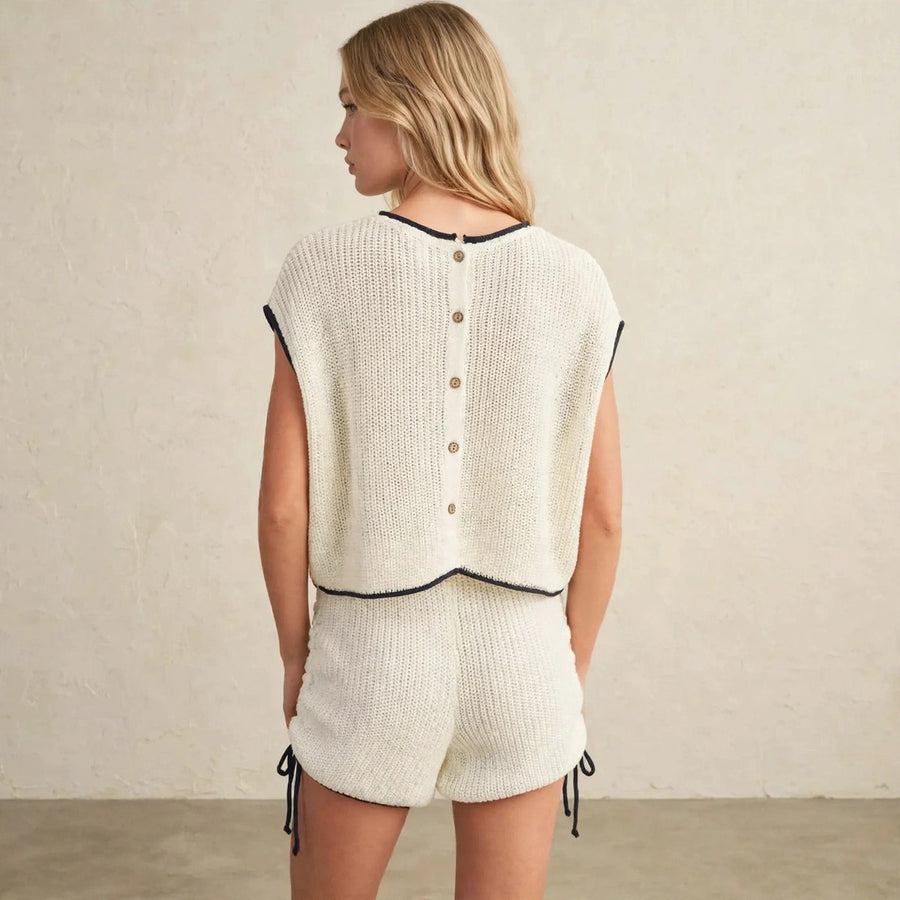 Contrast Trim Sweater Top and Shorts Set