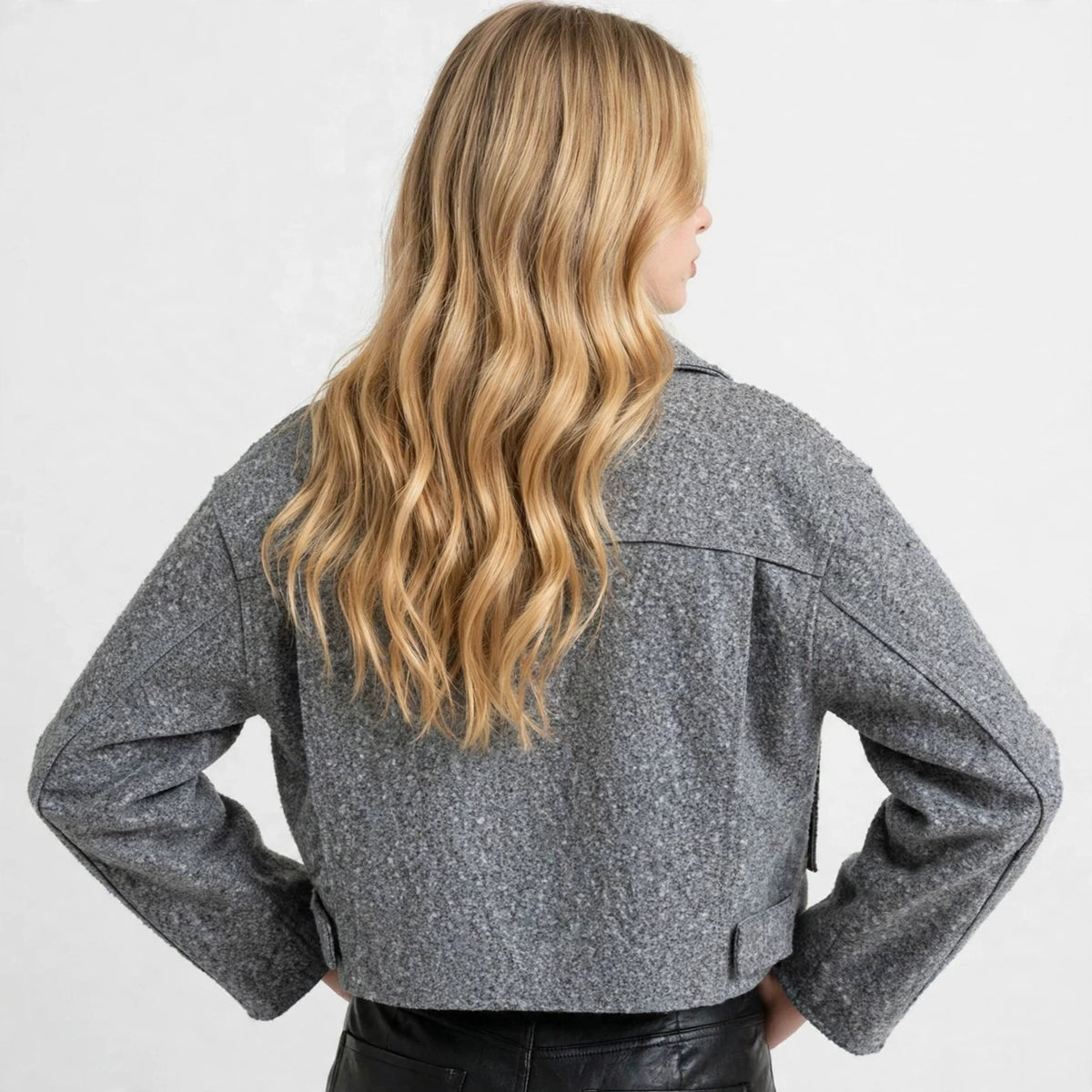 Cropped Zip Jacket in Gray – back view