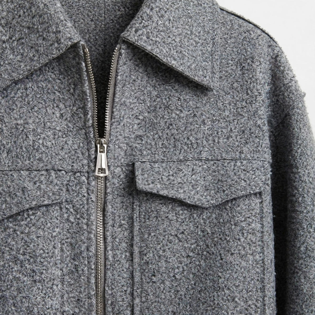Cropped Zip Jacket in Gray – front close-up