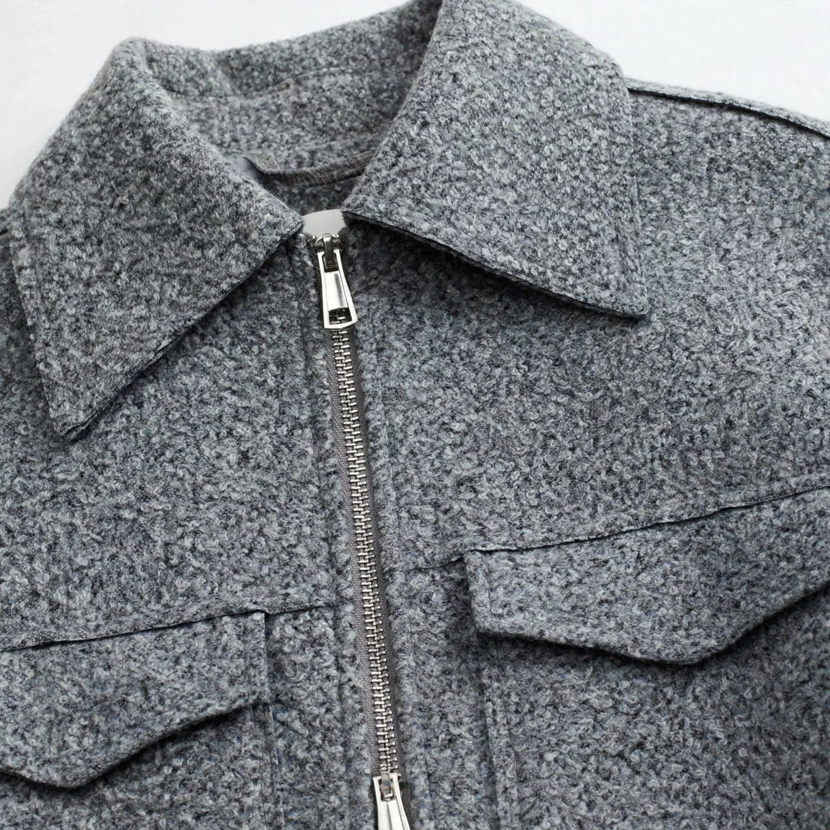 Cropped Zip Jacket in Gray – lapel close-up