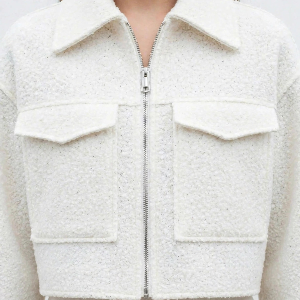 Cropped Zip Jacket in White – front close-up