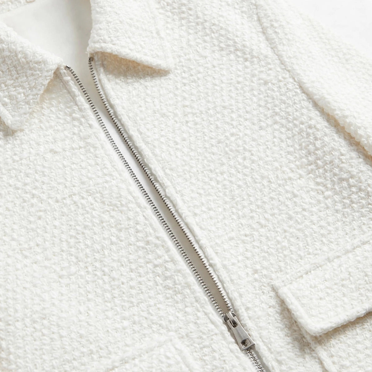 Cropped Zip Jacket in White – lapel close-up