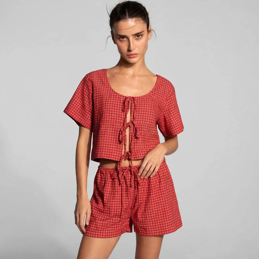 Plaid Tie-Front Set