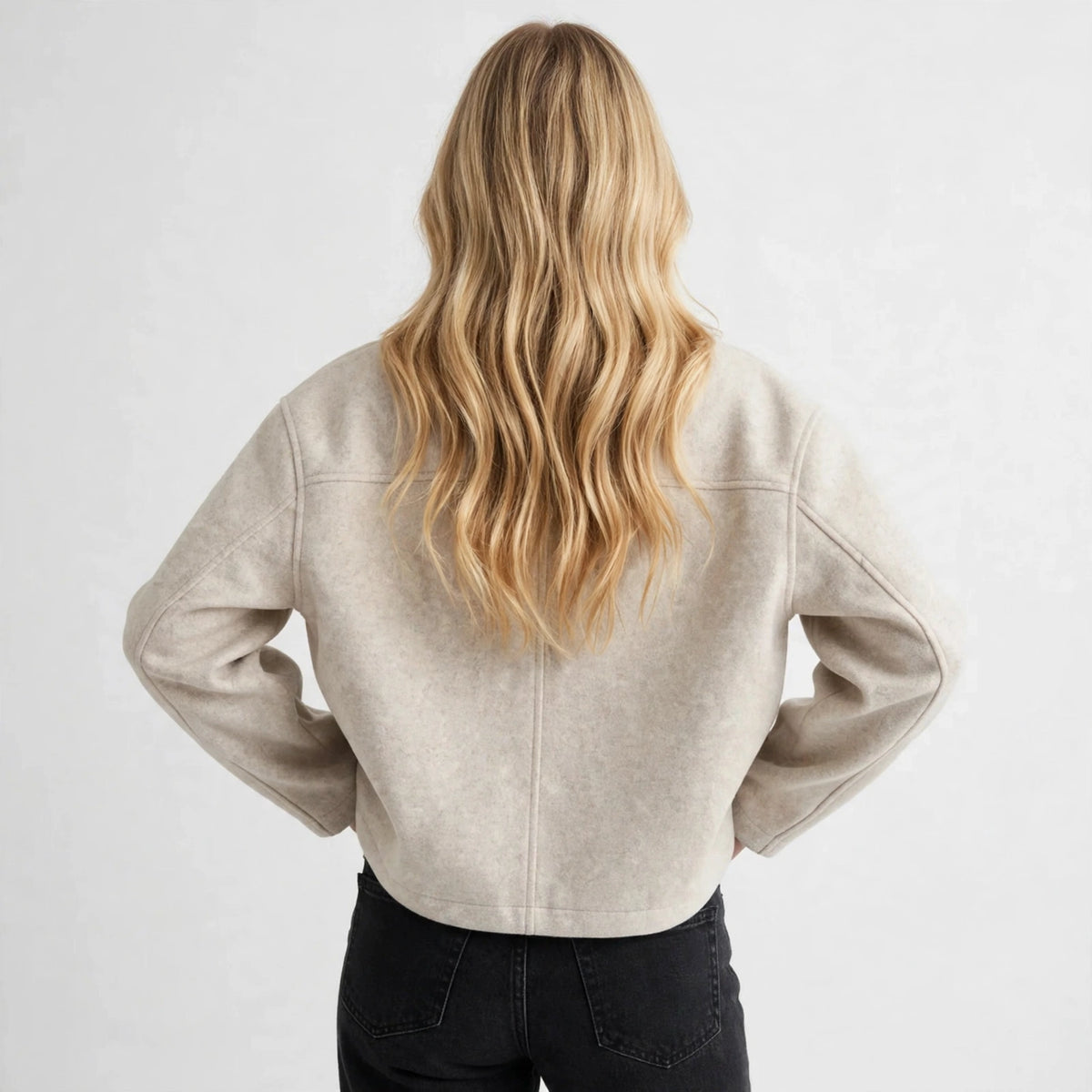 Dropped Shoulder Jacket in Beige – back view