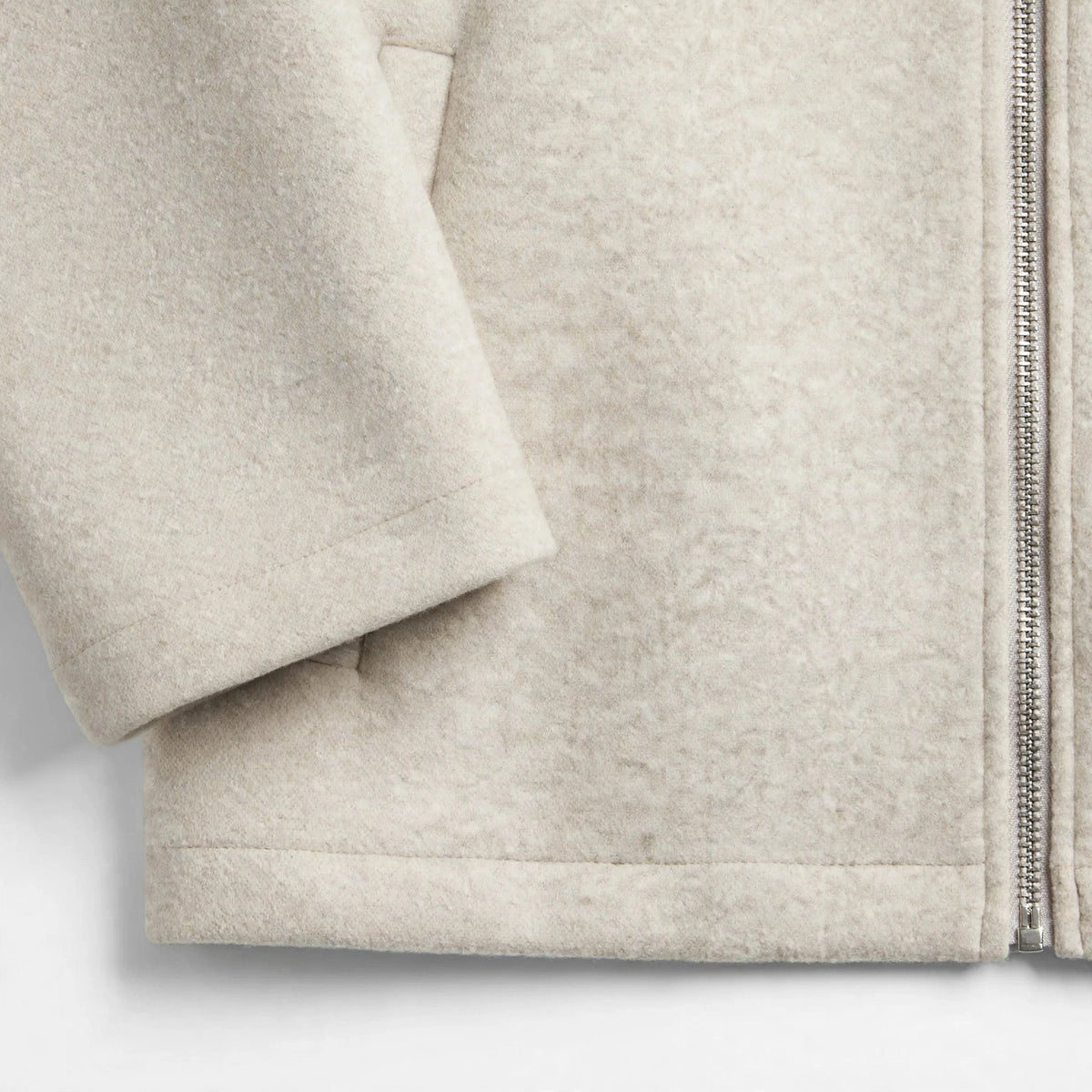 Dropped Shoulder Jacket in Beige – cuff close-up