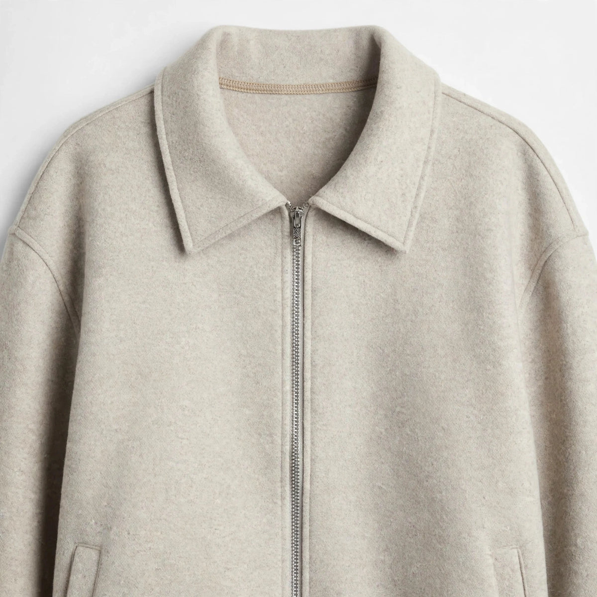 Dropped Shoulder Jacket in Beige – front close-up