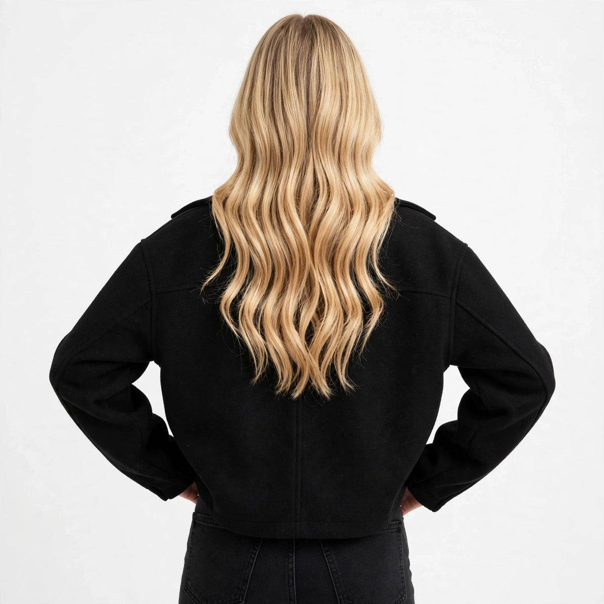Dropped Shoulder Jacket in Black – back view