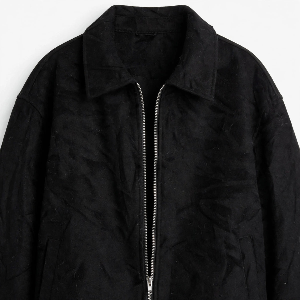 Dropped Shoulder Jacket in Black – front close-up