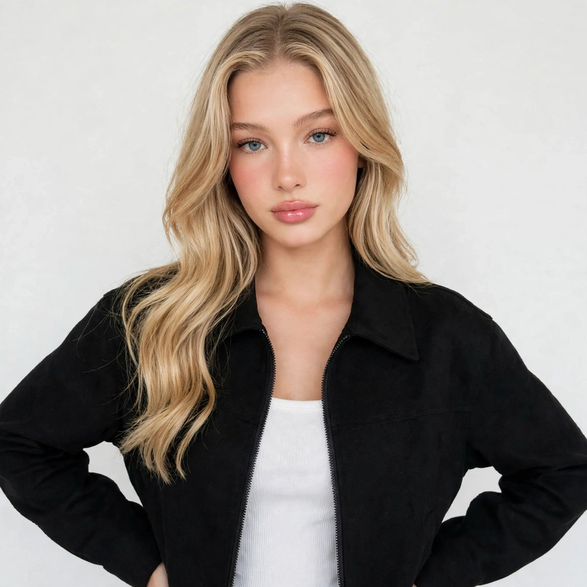 Dropped Shoulder Jacket in Black – front view