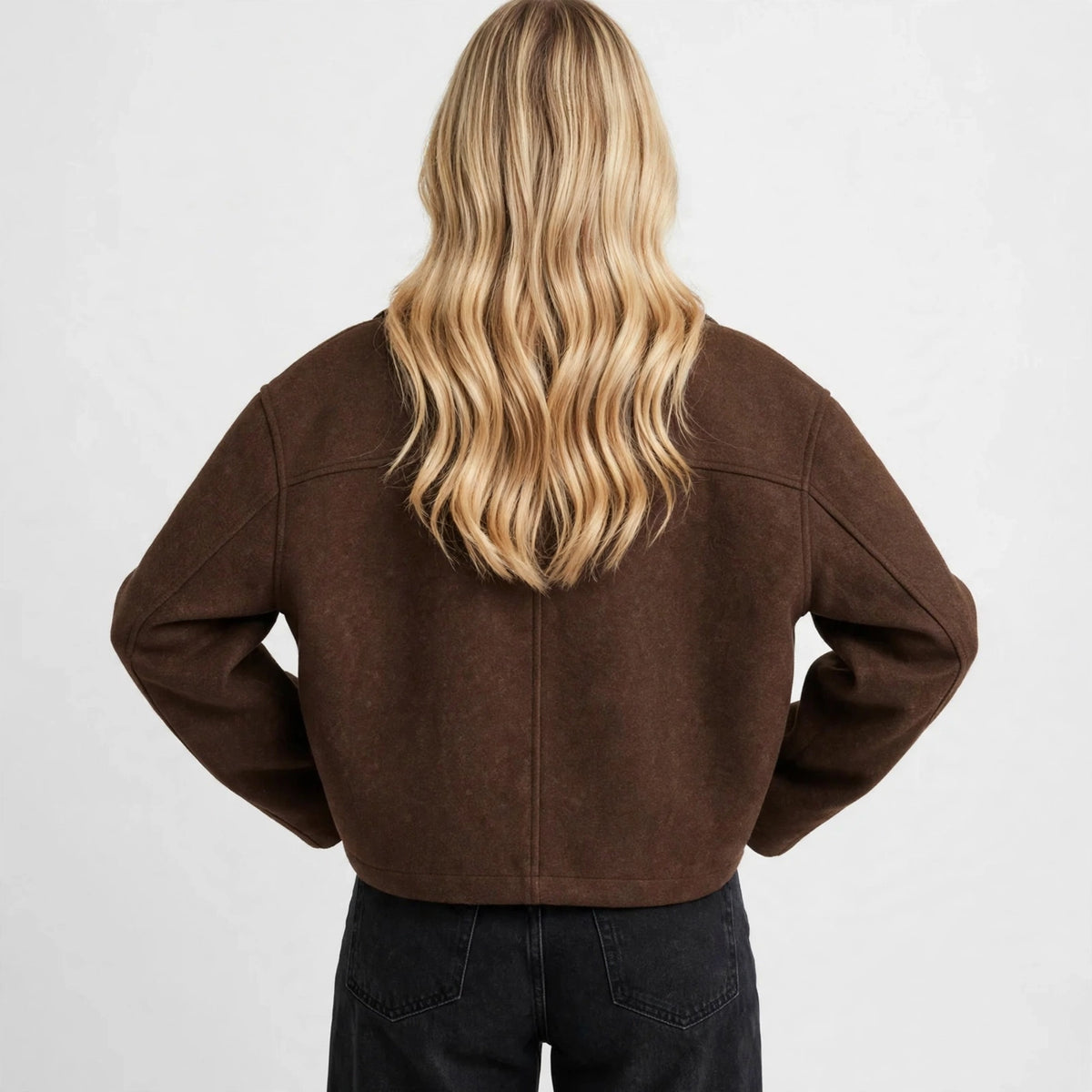 Dropped Shoulder Jacket in Brown – back view