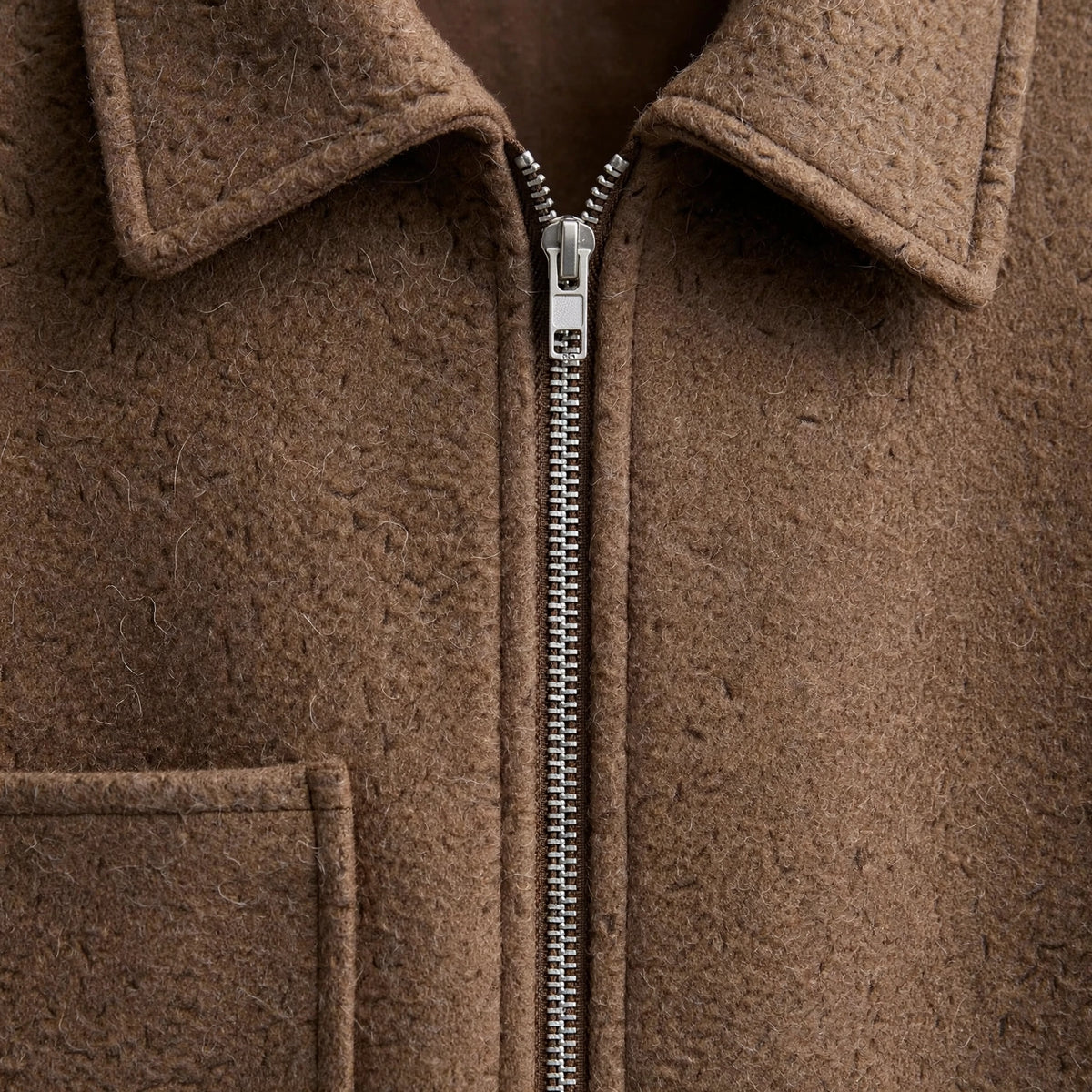 Dropped Shoulder Jacket in Brown – detail close-up