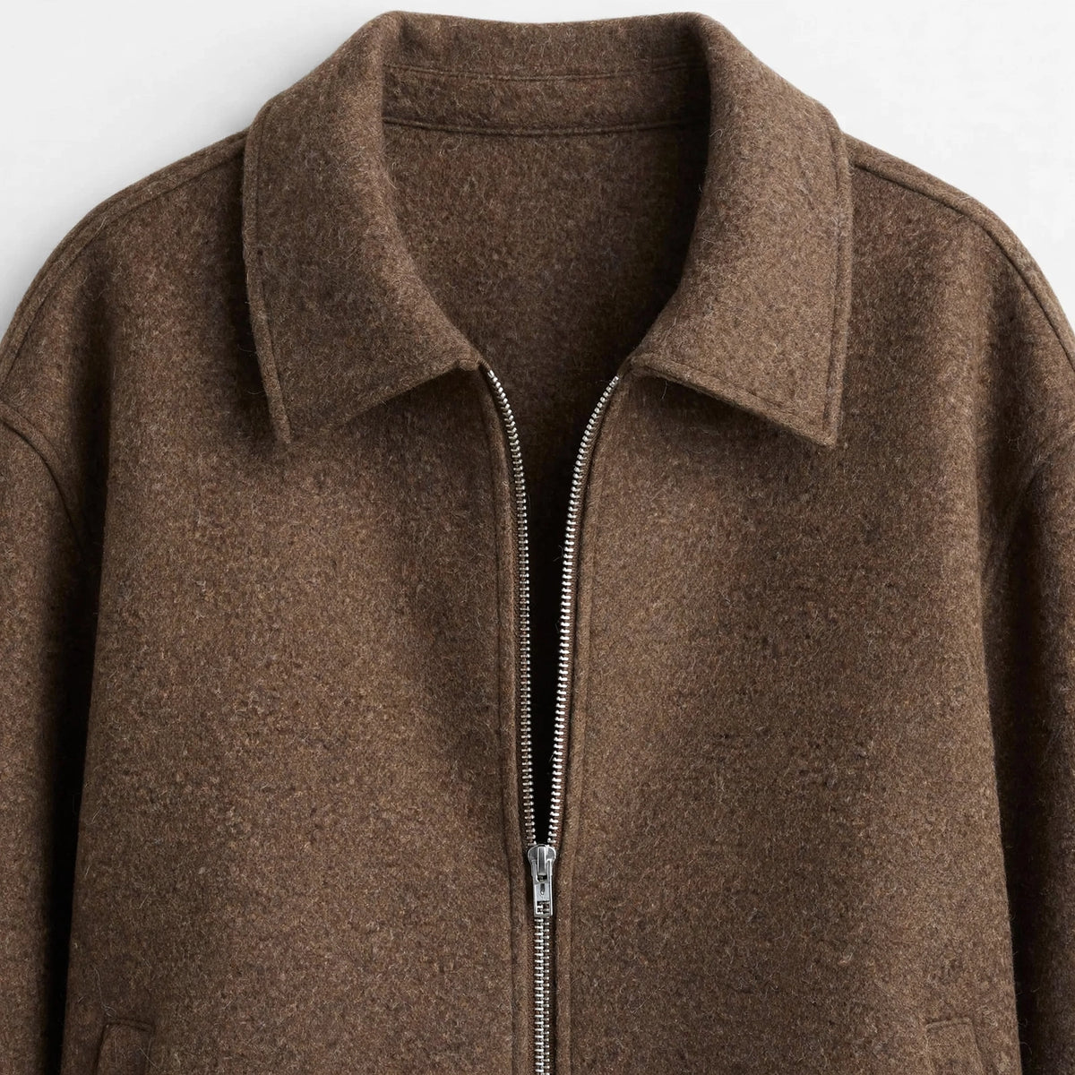 Dropped Shoulder Jacket in Brown – front close-up