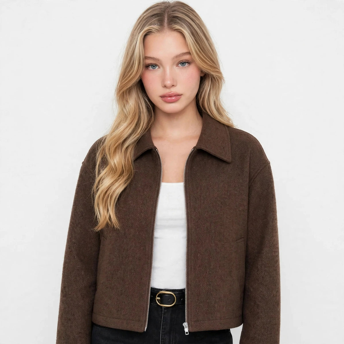 Dropped Shoulder Jacket in Brown – front view