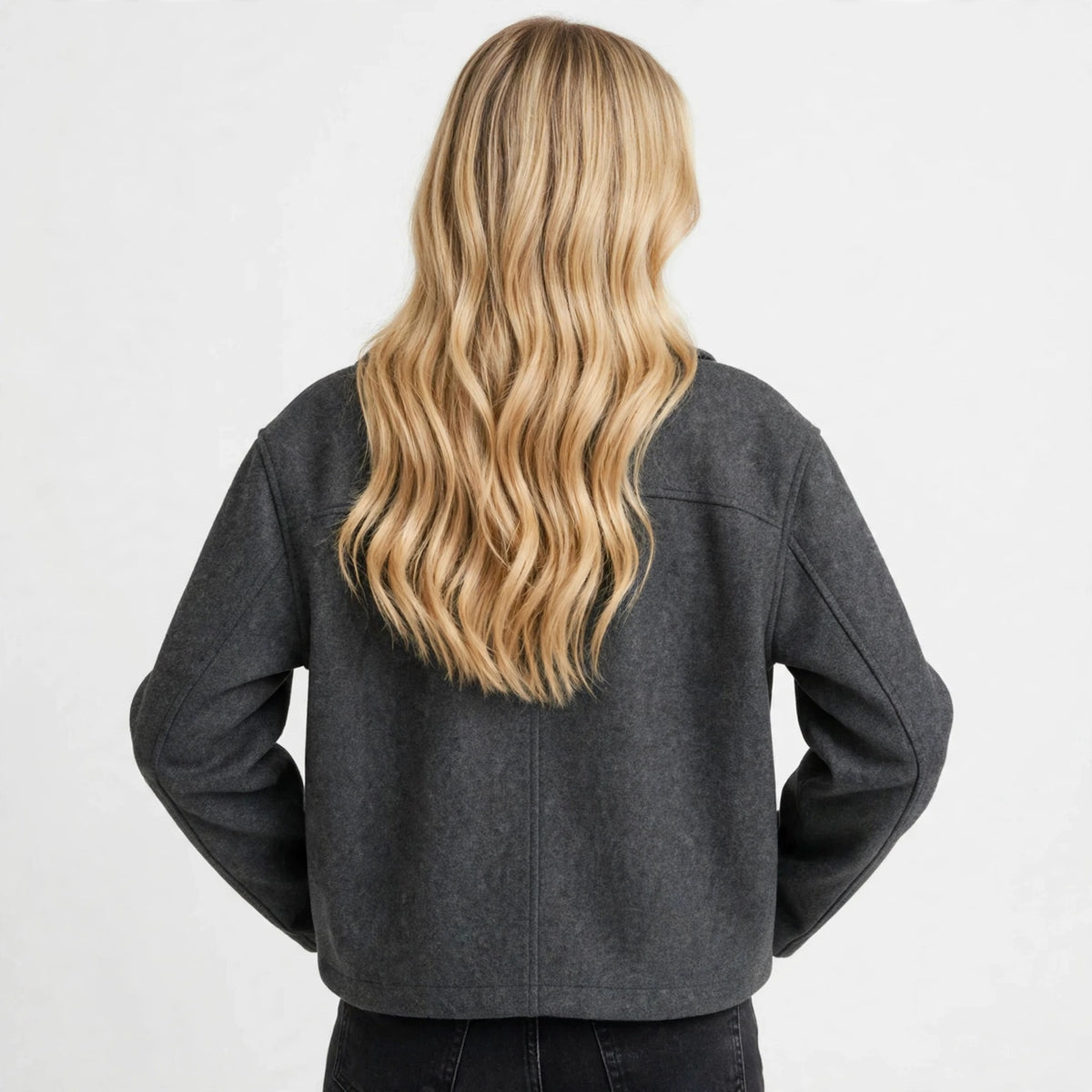 Dropped Shoulder Jacket in Dark Gray – back view