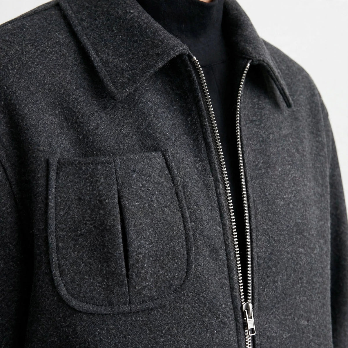 Dropped Shoulder Jacket in Dark Gray – detail close-up
