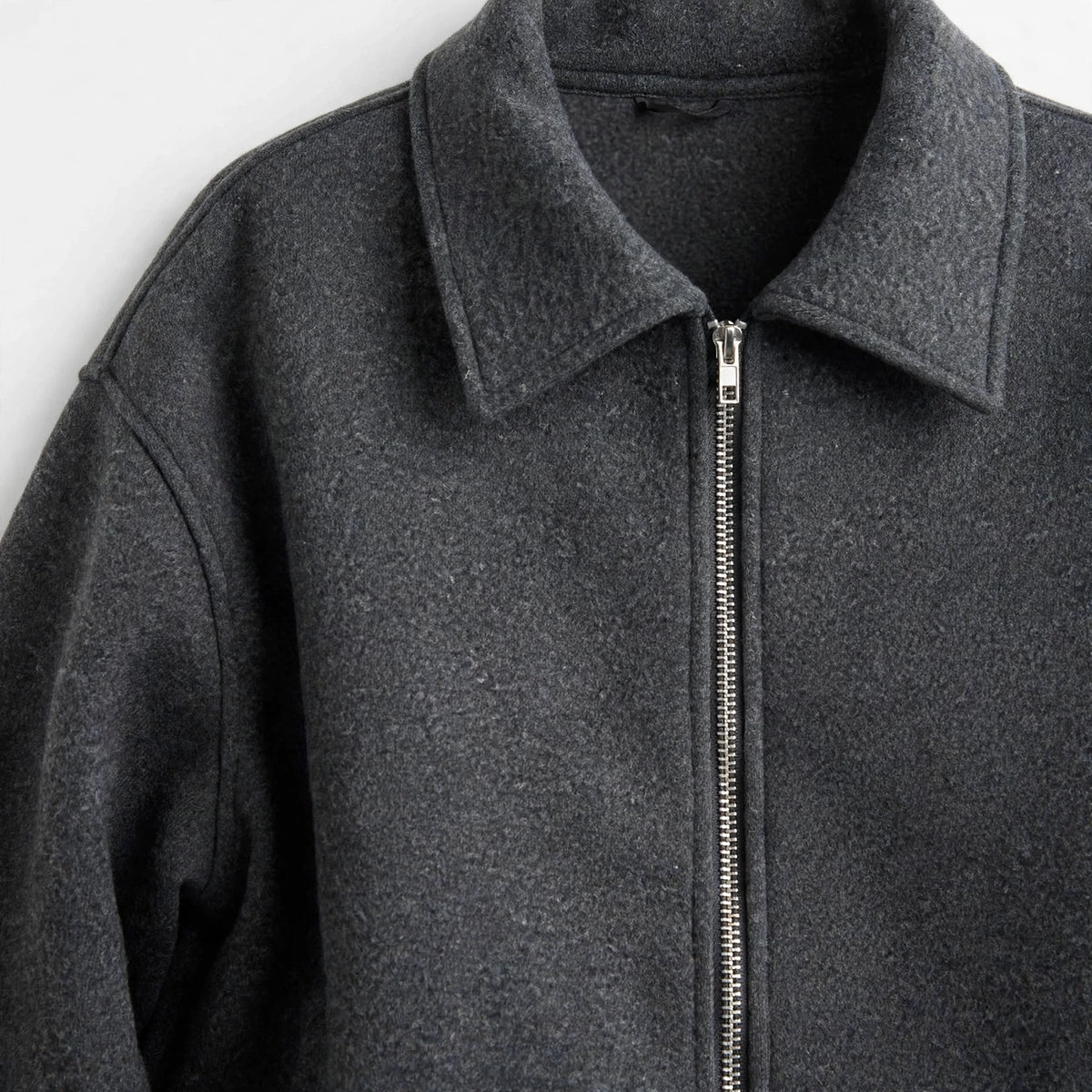 Dropped Shoulder Jacket in Dark Gray – front close-up