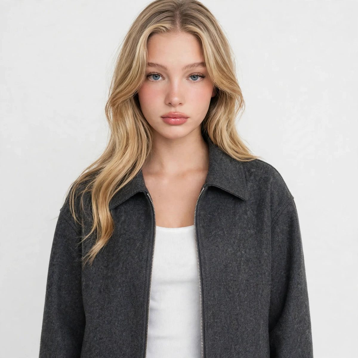 Dropped Shoulder Jacket in Dark Gray – front view