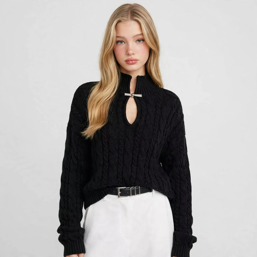 Cable-Knit Keyhole Sweater