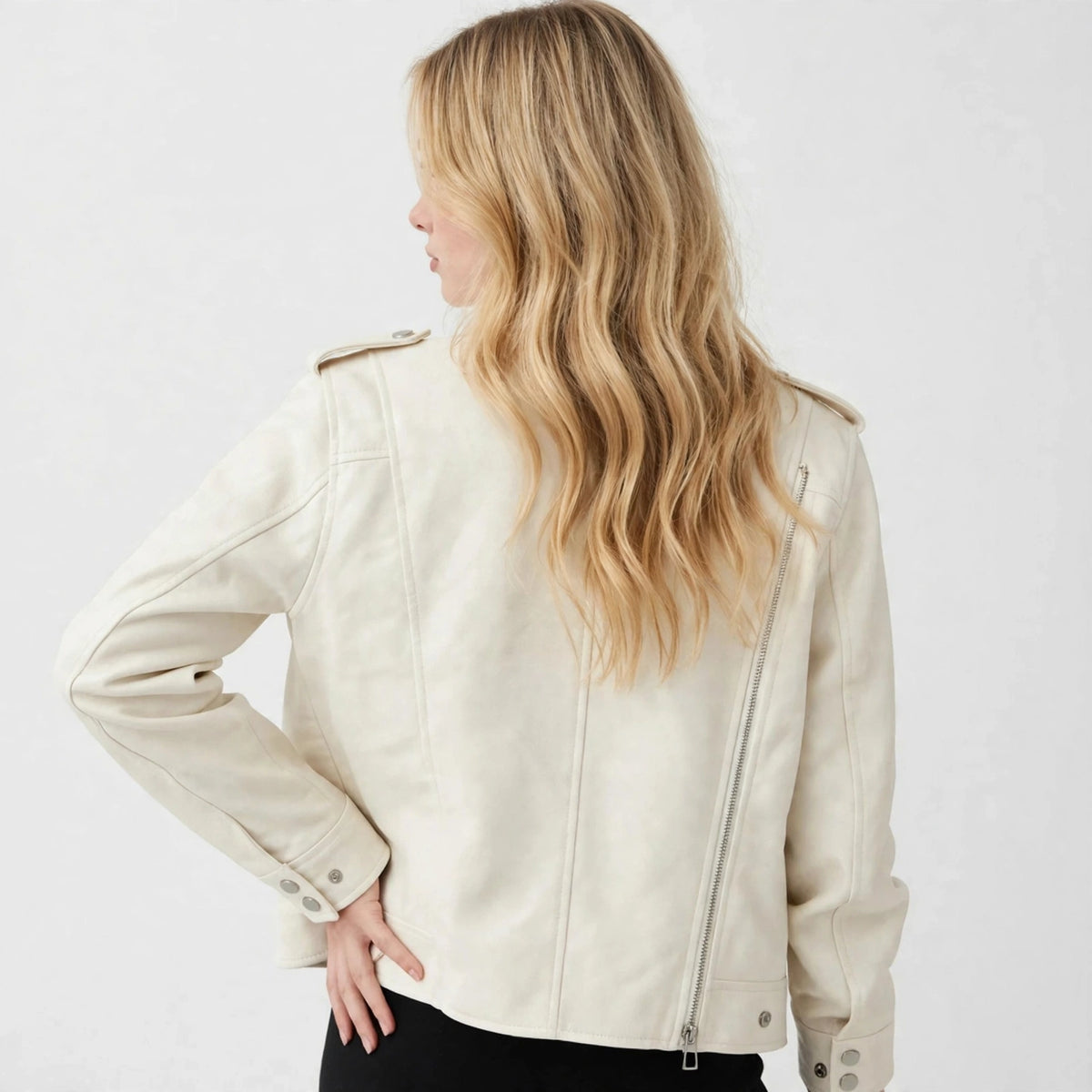 Moto Zip Jacket in Ivory - back view