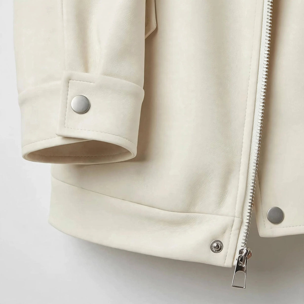 Moto Zip Jacket in Ivory - cuff close-up