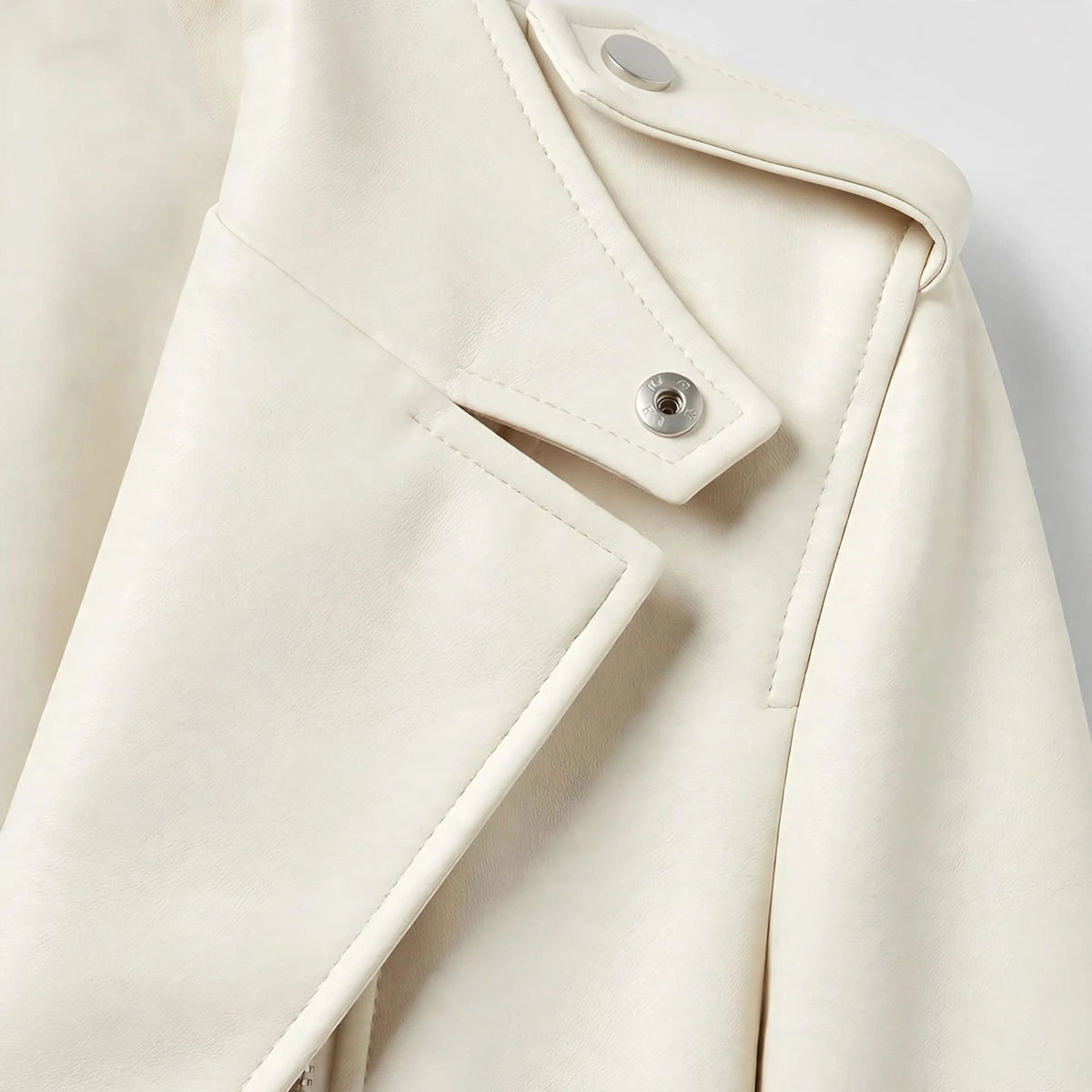 Moto Zip Jacket in Ivory - lapel close-up