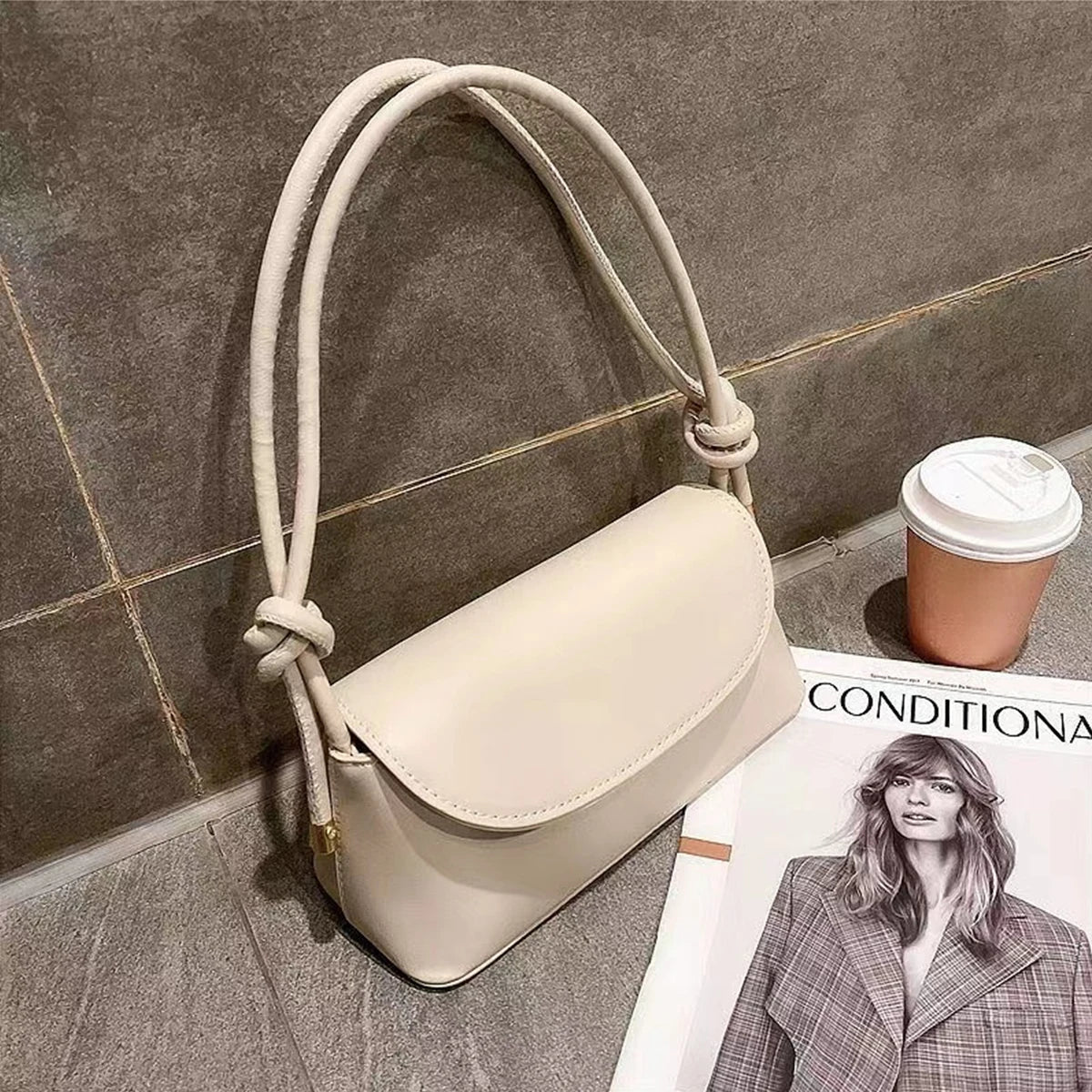 Ruched knotted shoulder bag strap detail | ORLEVE