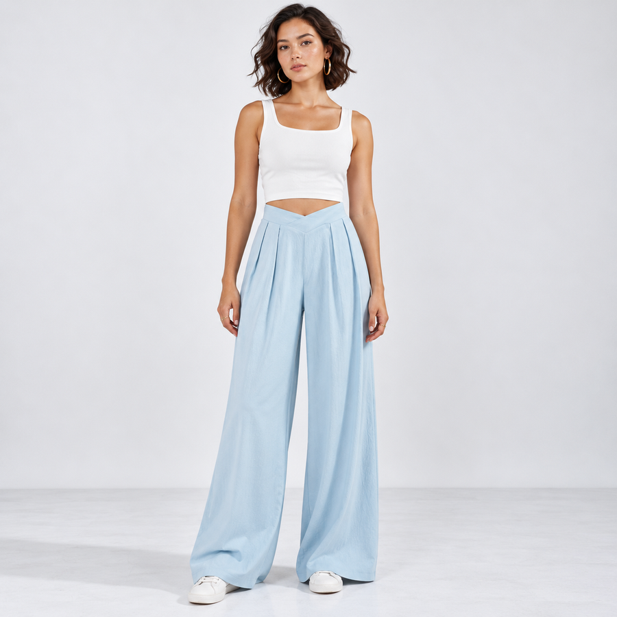 Ruched Wide-Leg Pants
