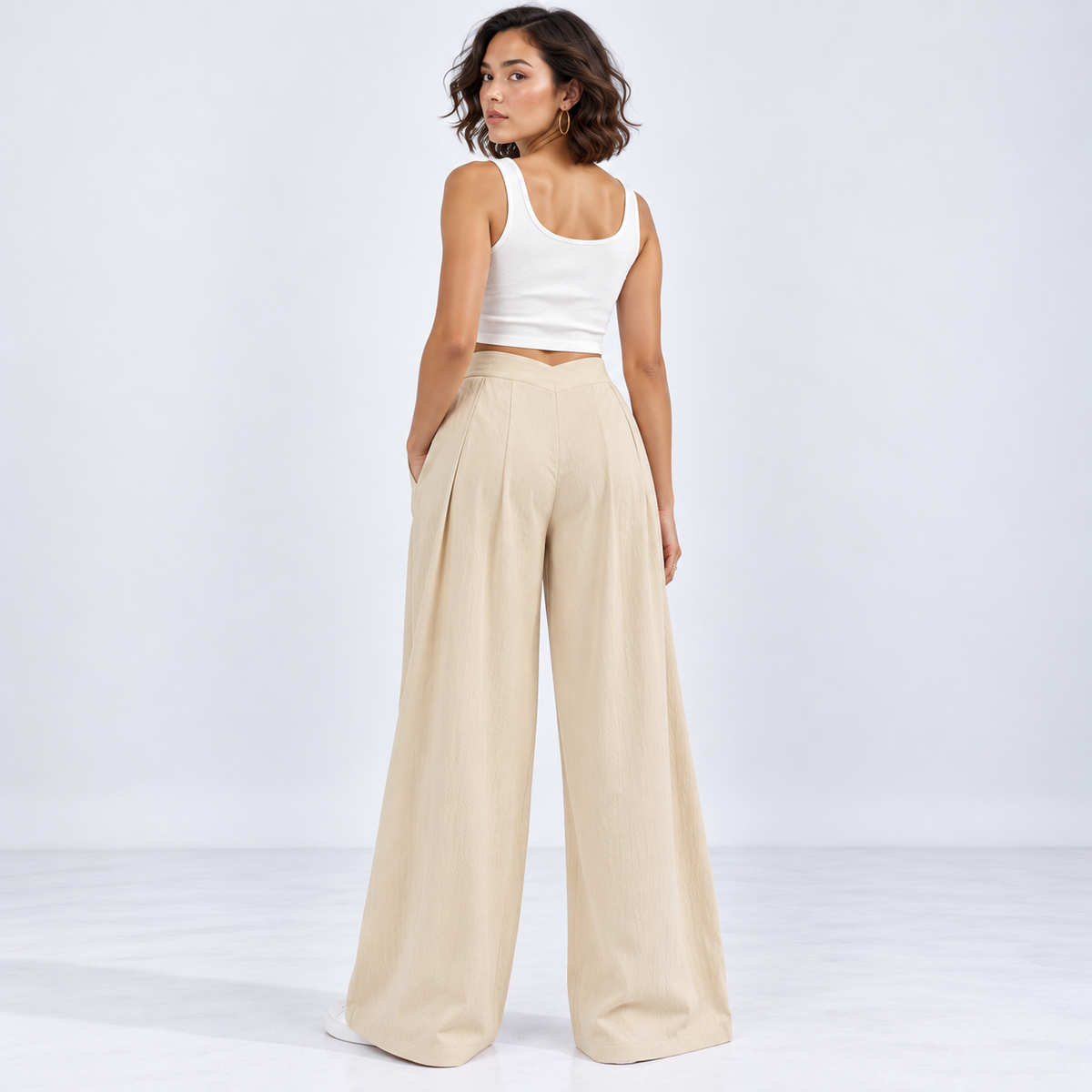 Ruched Wide-Leg Pants