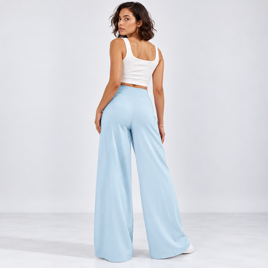 Ruched Wide-Leg Pants