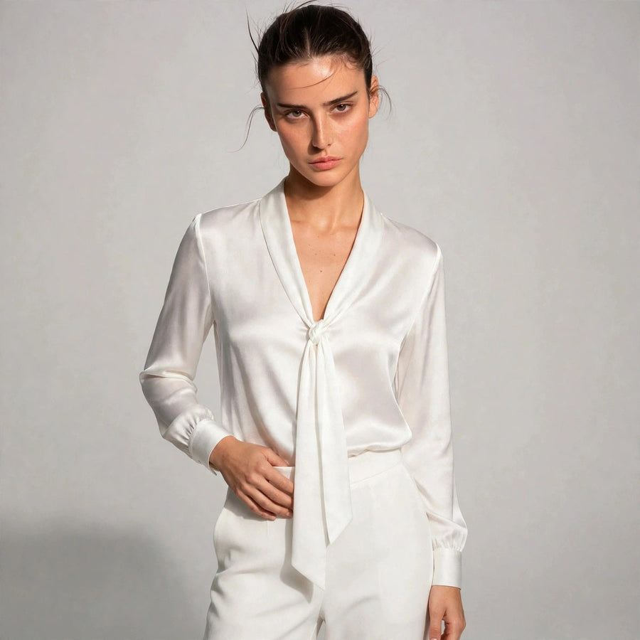 Satin Tie-Neck Blouse