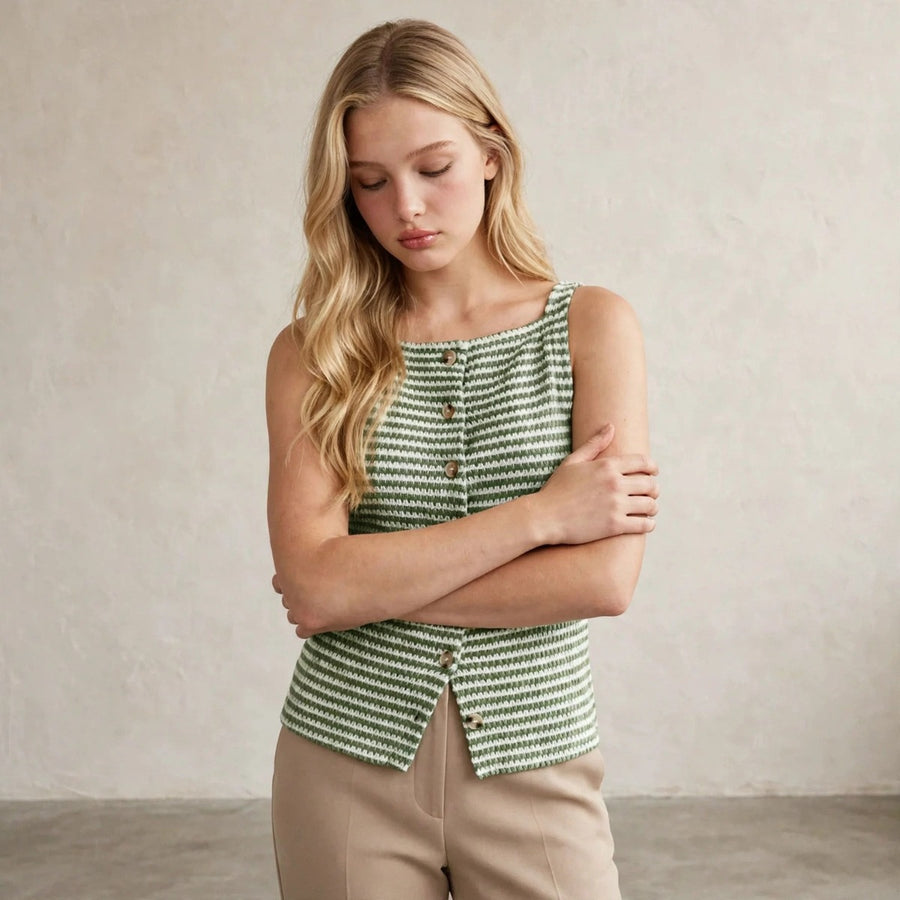 Button Down Striped Tank Top