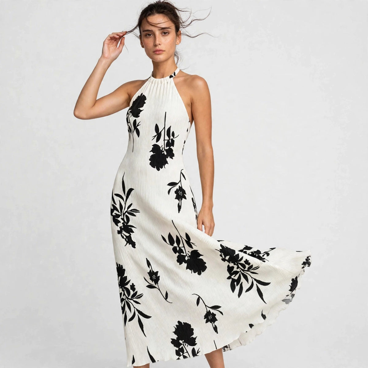 white floral halter maxi dress – front view